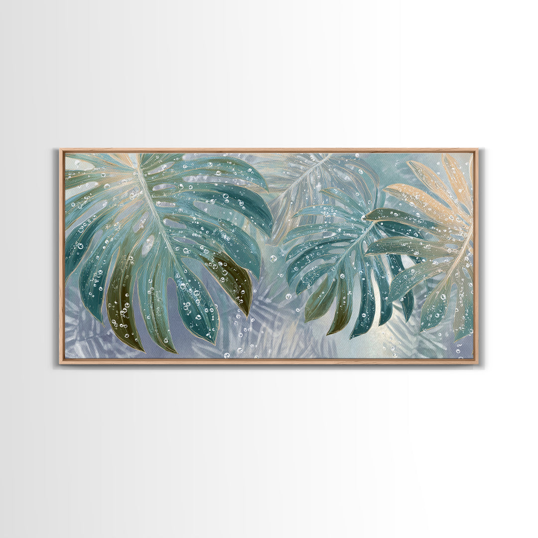 Tropical Leaf Silhouette Framed Canvas Print, Bathroom Art, Fine Art Print, Bathroom Decor, Watercolor Art, Spa, Poster, BAT-2x1-10
