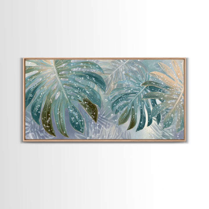 Tropical Leaf Silhouette Framed Canvas Print, Bathroom Art, Fine Art Print, Bathroom Decor, Watercolor Art, Spa, Poster, BAT-2x1-10