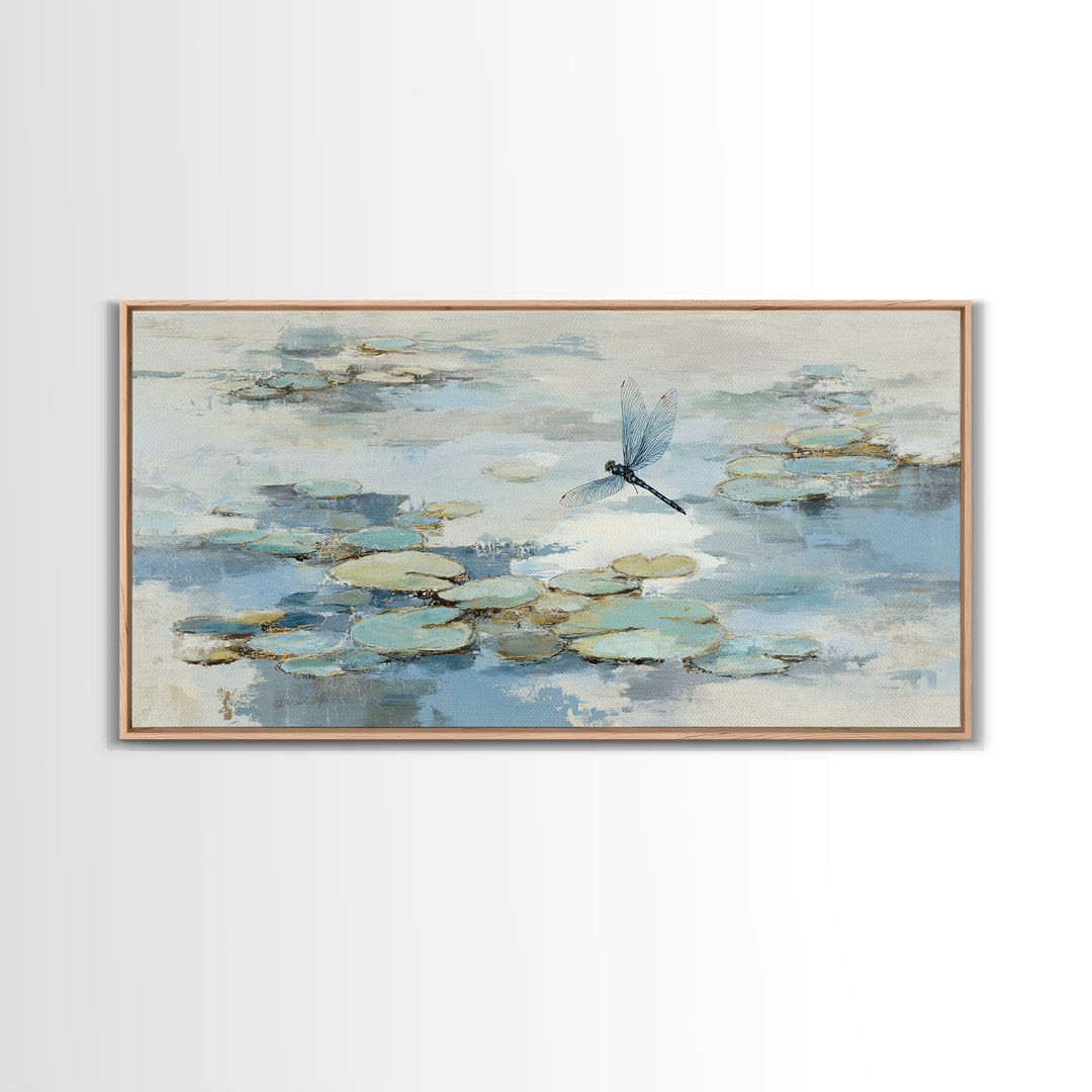 Delicate Dragonfly Above a Pond Surface Framed Canvas Print, Bathroom Art, Fine Art Print, Bathroom Decor, Fine Art, Spa, BAT-2x1-20