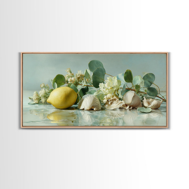 Lemon and Botanical Still Life Canvas Print, Bathroom Art, Neutral Decor, Bathroom Decor, Fine Art, Spa, Wall Art, Home Decor, BAT-2x1-26