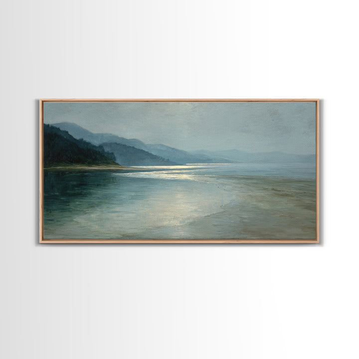 Misty Lake Scene Framed Canvas Print, Bathroom Art, Room Decor, Bathroom Decor, Spa, Custom Pet Portrait, Bathroom Wall Art, BAT-2x1-29