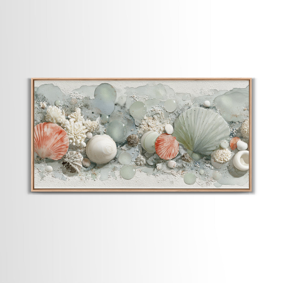 Coral and Shell Arrangement Canvas Print, Bathroom Art, Printable Wall Art, Bathroom Decor, Fine Art, Spa, Bathroom Wall Decor, BAT-2x1-31