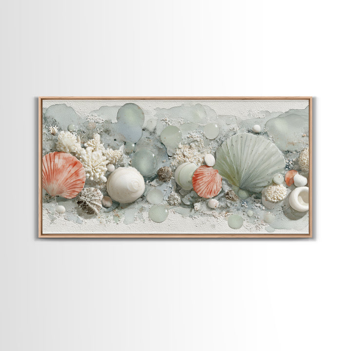 Coral and Shell Arrangement Canvas Print, Bathroom Art, Printable Wall Art, Bathroom Decor, Fine Art, Spa, Bathroom Wall Decor, BAT-2x1-31