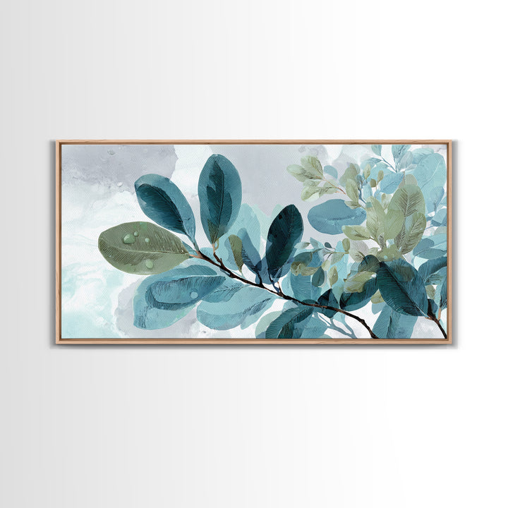 Tropical Leaf Silhouette Framed Canvas Print, Bathroom Art, Fine Art Print, Bathroom Decor, Watercolor Art, Spa, Poster, BAT-2x1-34
