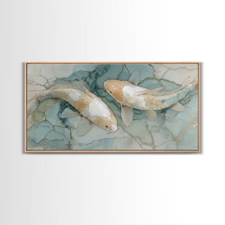 Minimal Koi Fish Swimming Through Clear Water Canvas Print, Bathroom Art, Boho Decor, Bathroom Decor, Fine Art, Spa, Printable, BAT-2x1-4