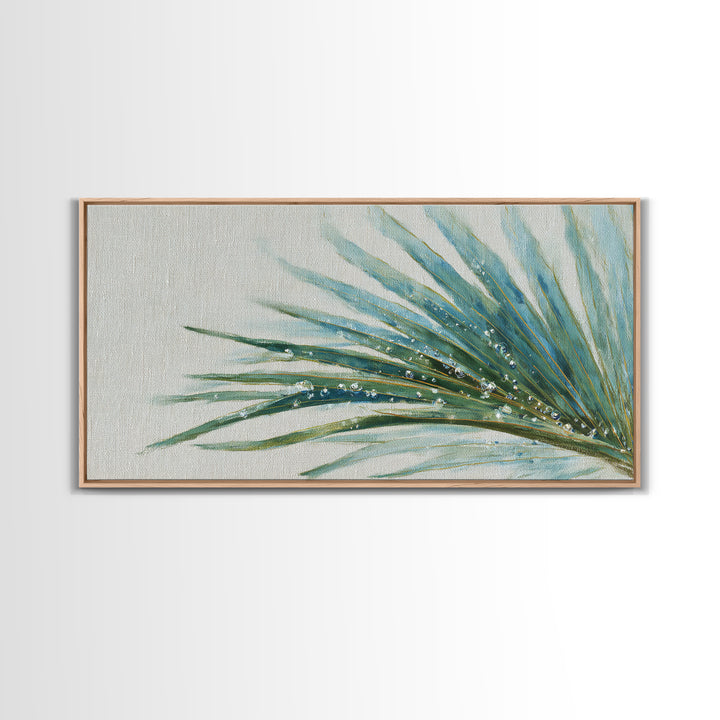 Simple Palm Frond on Off White Linen Framed Canvas Print, Bathroom Art, Poster, Bathroom Decor, Fine Art, Spa, Digital Print, BAT-2x1-43