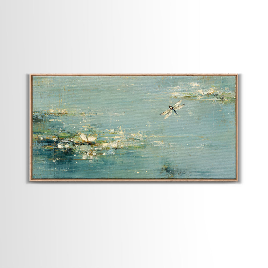 Delicate Dragonfly Above a Pond Surface Canvas Print, Bathroom Art, Room Decor, Bathroom Decor, Spa, Custom Pet Portrait, BAT-2x1-44