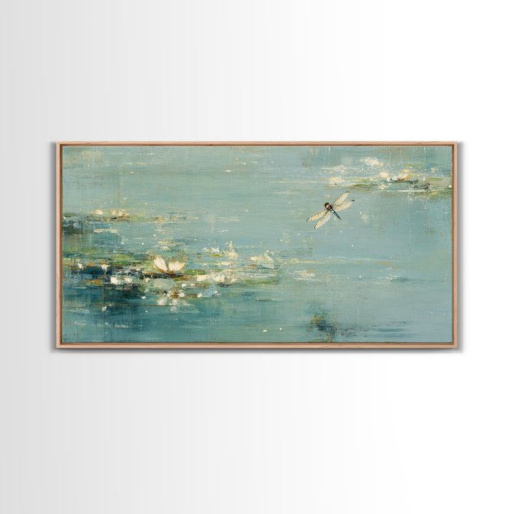 Delicate Dragonfly Above a Pond Surface Canvas Print, Bathroom Art, Room Decor, Bathroom Decor, Spa, Custom Pet Portrait, BAT-2x1-44