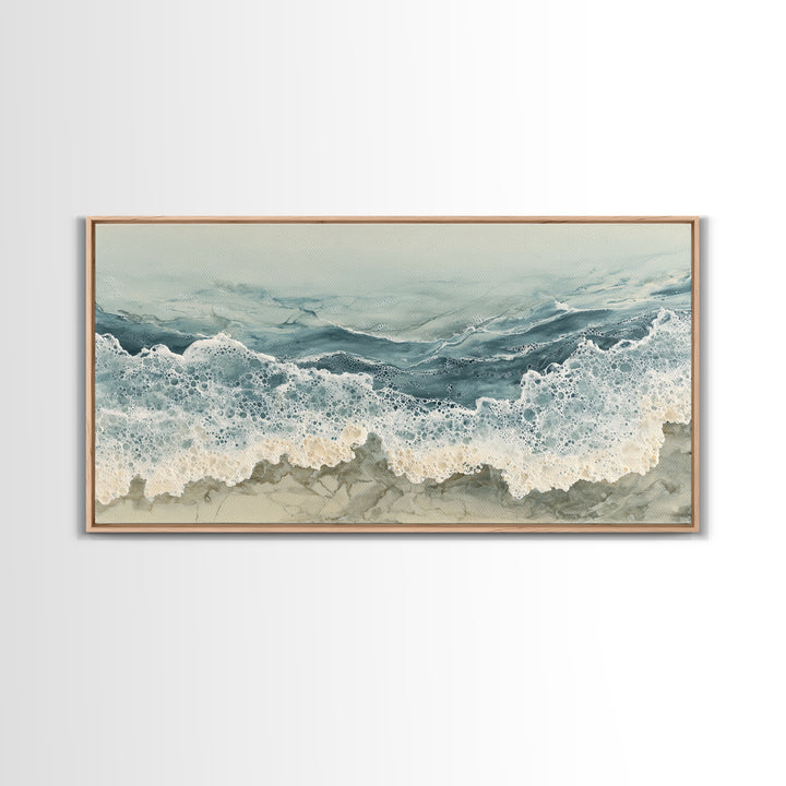 Calming Blue Ocean Wave Study Framed Canvas Print, Bathroom Art, Contemporary Art, Bathroom Decor, Oil Painting, Spa, BAT-2x1-45