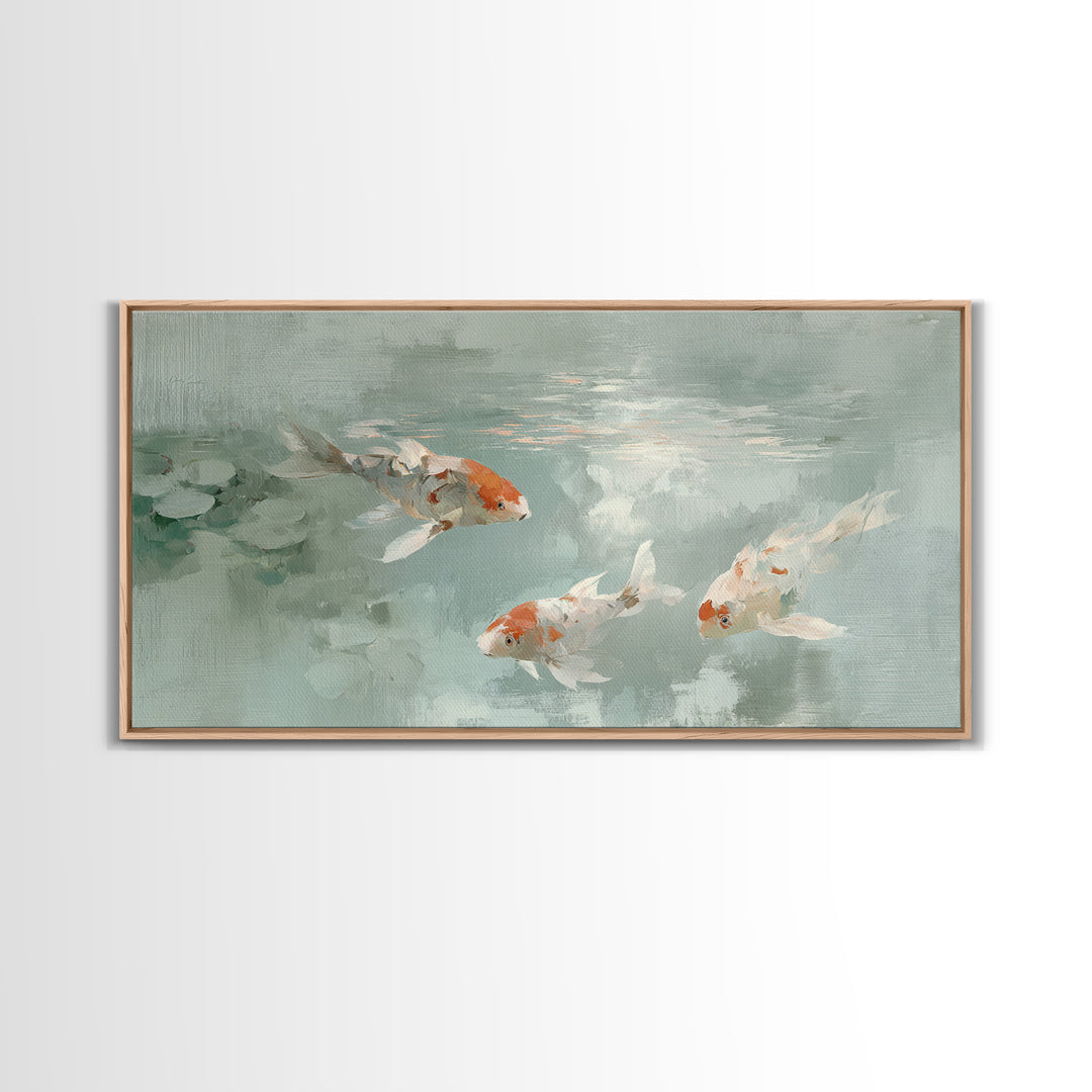 Minimal Koi Fish Swimming Through Clear Water Canvas Print, Bathroom Art, Digital Art, Bathroom Decor, Fine Art, Spa, BAT-2x1-52