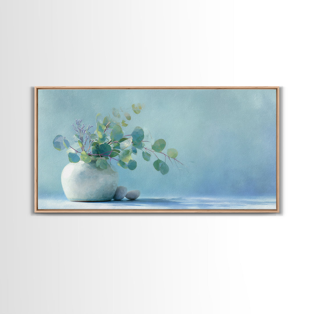 Lavender Sprigs in a Ceramic Vase Framed Canvas Print, Bathroom Art, Printable, Bathroom Decor, Fine Art, Spa, Bathroom Prints, BAT-2x1-56