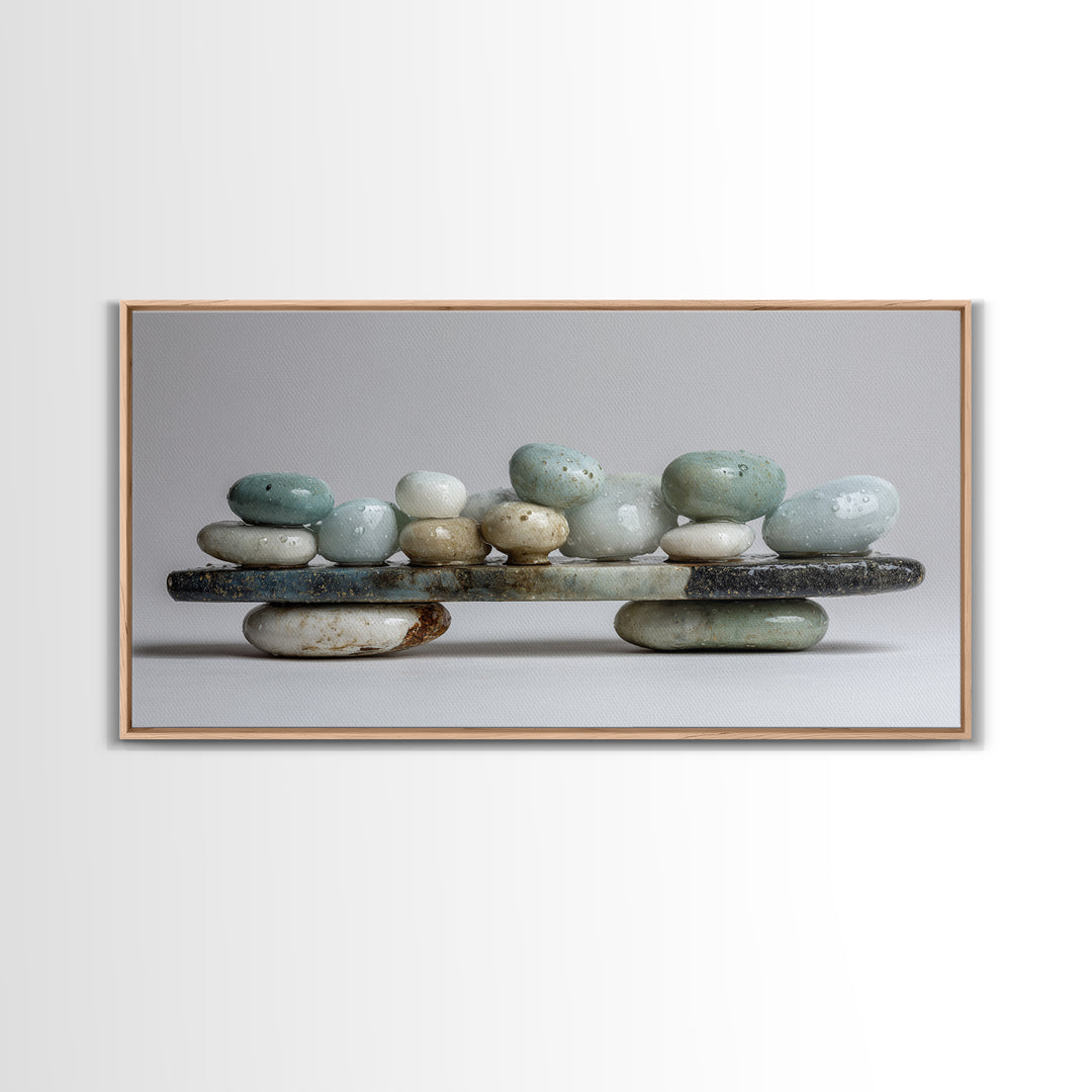 Monochrome Pebble Stack Canvas Print, Bathroom Art, Textured Painting, Bathroom Decor, Fine Art, Spa, Bathroom Wall Art, BAT-2x1-57