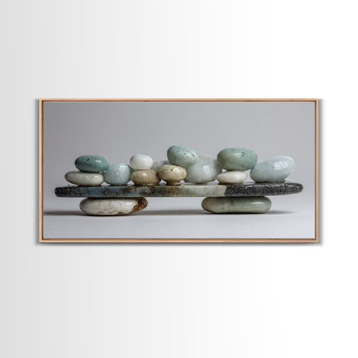 Monochrome Pebble Stack Canvas Print, Bathroom Art, Textured Painting, Bathroom Decor, Fine Art, Spa, Bathroom Wall Art, BAT-2x1-57