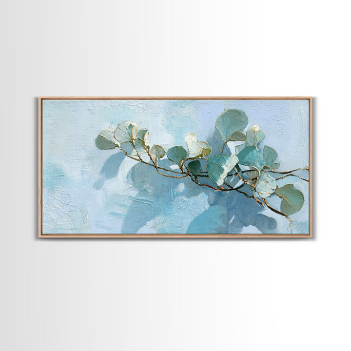 Sunlit Window Plant Shadow on Plaster Canvas Print, Bathroom Art, Statement Artwork, Bathroom Decor, Oil Painting, Spa, BAT-2x1-62
