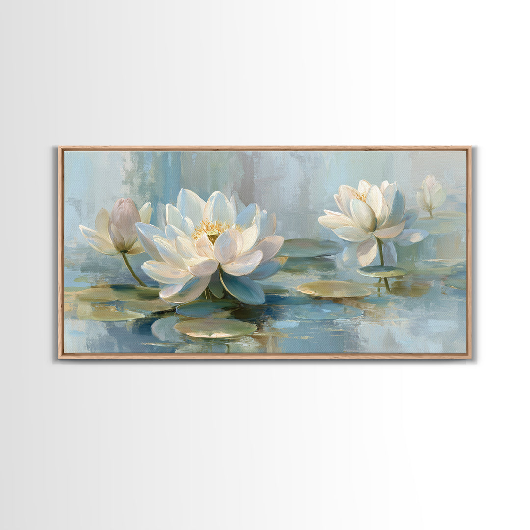 Lotus Flower Floating on Calm Water Canvas Print, Bathroom Art, Digital Wall Art, Bathroom Decor, Oil Painting, Spa, BAT-2x1-64