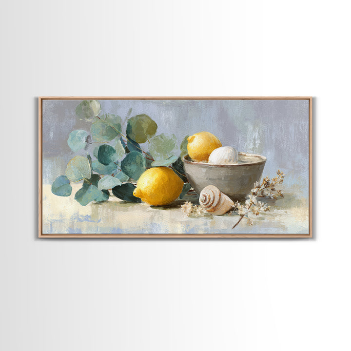 Lemon and Botanical Still Life Canvas Print, Bathroom Art, Bathroom Decor, Watercolor Art, Spa, Framed Wall Art, BAT-2x1-74
