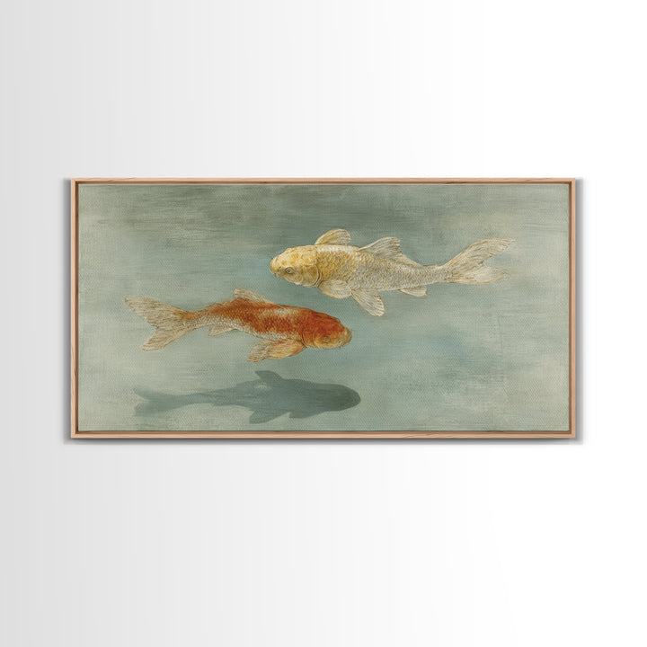 Minimal Koi Fish Swimming Through Clear Water Canvas Print, Bathroom Art, Digital Print, Bathroom Decor, Fine Art, Spa, BAT-2x1-76