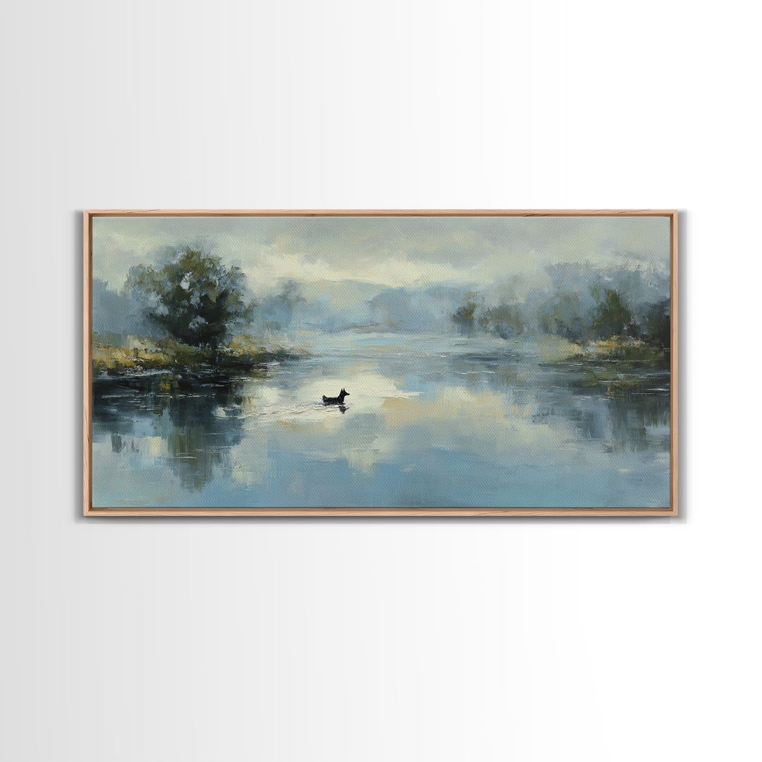 Misty Lake Scene Canvas Print, Bathroom Art, Home Decor, Bathroom Decor, Fine Art, Spa, Canvas Wall Art, Digital Print, BAT-2x1-77