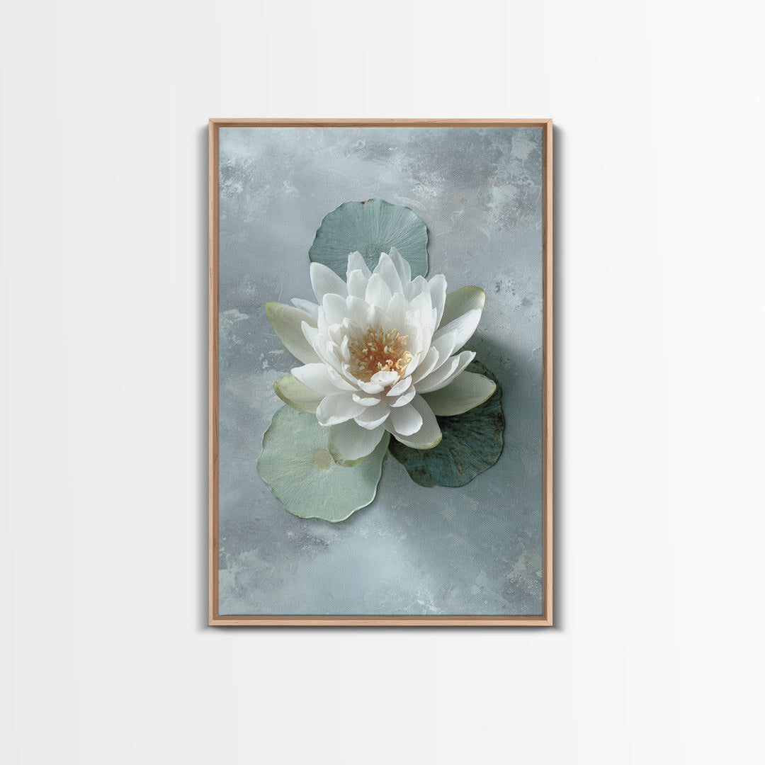 Lotus Flower Floating on Calm Water Framed Canvas Print, Bathroom Art, Trendy Wall Art, Bathroom Decor, Watercolor Art, Spa, BAT-2x3-100
