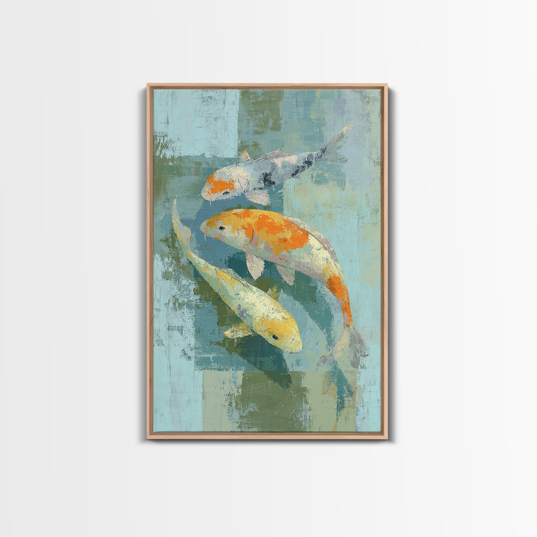 Minimal Koi Fish Swimming Through Clear Water Canvas Print, Bathroom Art, Canvas Wall Art, Bathroom Decor, Fine Art, Spa, BAT-2x3-16