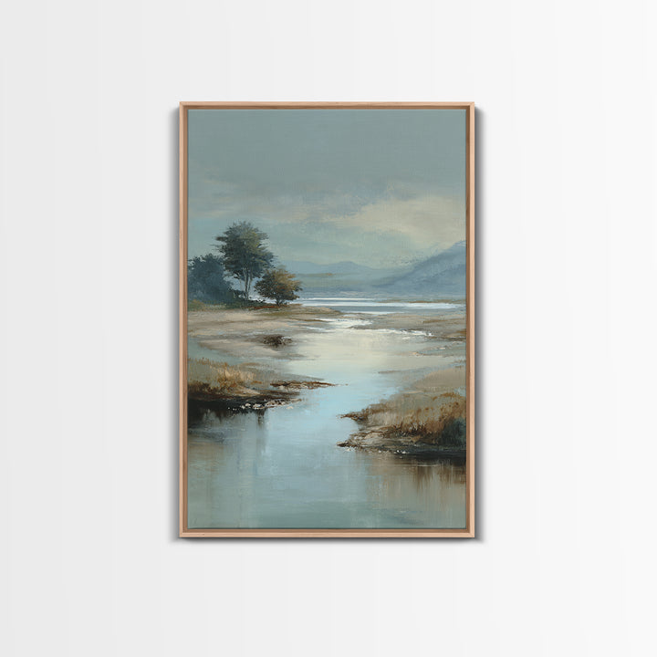 Misty Lake Scene Framed Canvas Print, Bathroom Art, Textured Painting, Bathroom Decor, Fine Art, Spa, Bathroom Wall Art, BAT-2x3-17