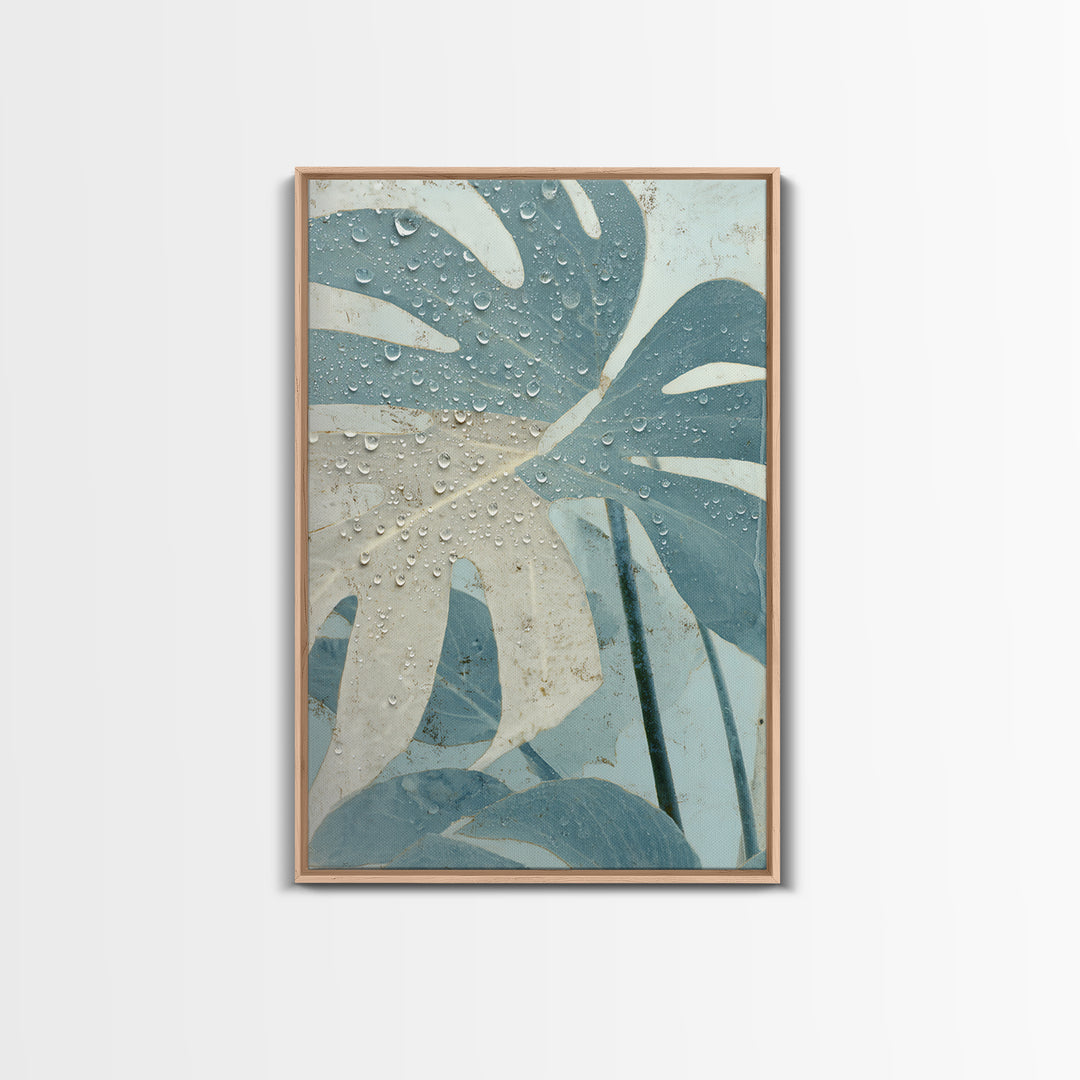 Tropical Leaf Silhouette Framed Canvas Print, Bathroom Art, Statement Artwork, Bathroom Decor, Fine Art, Spa, Digital Art, BAT-2x3-22