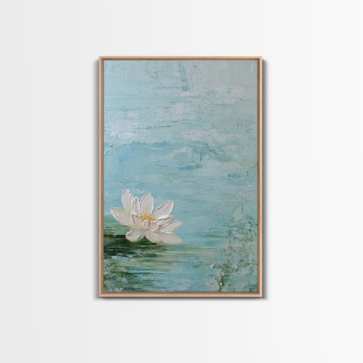 Lotus Flower Floating on Calm Water Framed Canvas Print, Bathroom Art, Printable Wall Art, Bathroom Decor, Oil Painting, Spa, BAT-2x3-28
