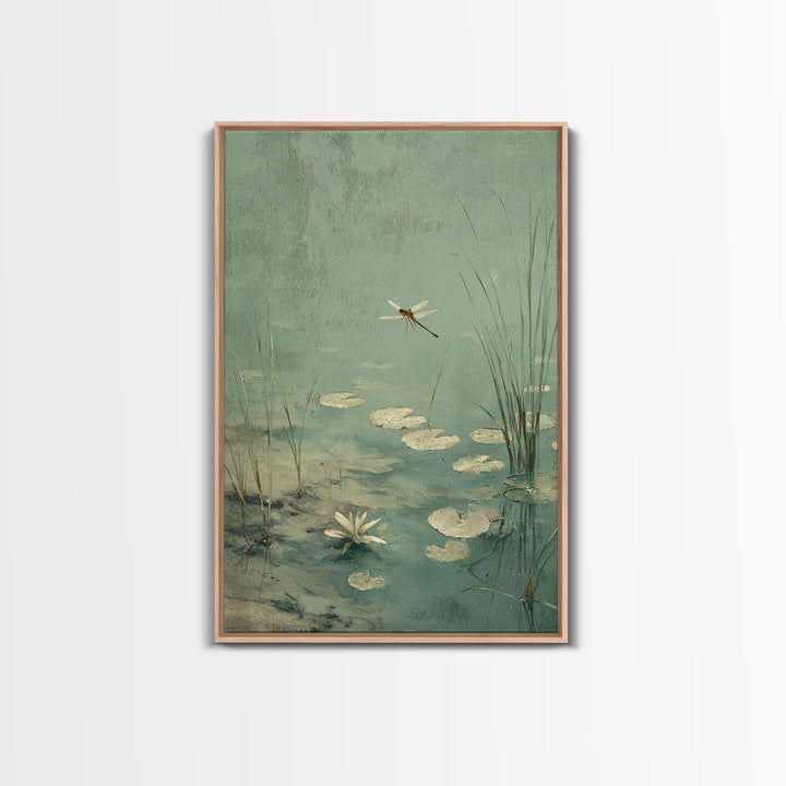 Delicate Dragonfly Above a Pond Surface Canvas Print, Bathroom Art, Bathroom Wall Decor, Bathroom Decor, Fine Art, Spa, BAT-2x3-32