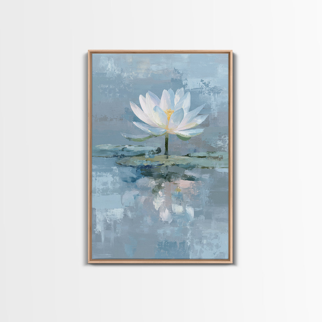 Lotus Flower Floating on Calm Water Framed Canvas Print, Bathroom Art, Halloween Art, Bathroom Decor, Fine Art, Spa, BAT-2x3-52