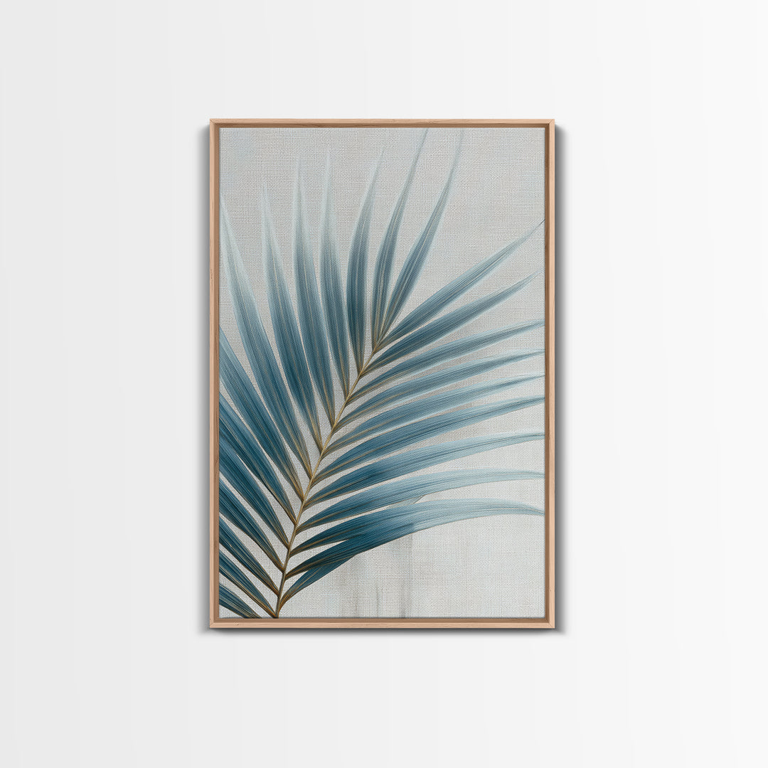 Simple Palm Frond on Off White Linen Framed Canvas Print, Bathroom Art, Bathroom Print, Bathroom Decor, Fine Art, Spa, BAT-2x3-55