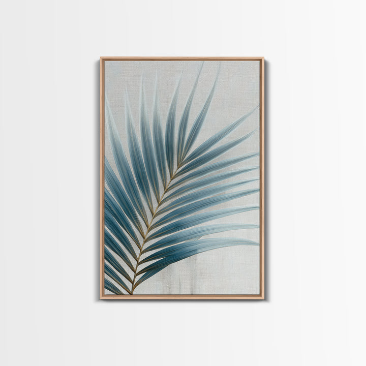 Simple Palm Frond on Off White Linen Framed Canvas Print, Bathroom Art, Bathroom Print, Bathroom Decor, Fine Art, Spa, BAT-2x3-55