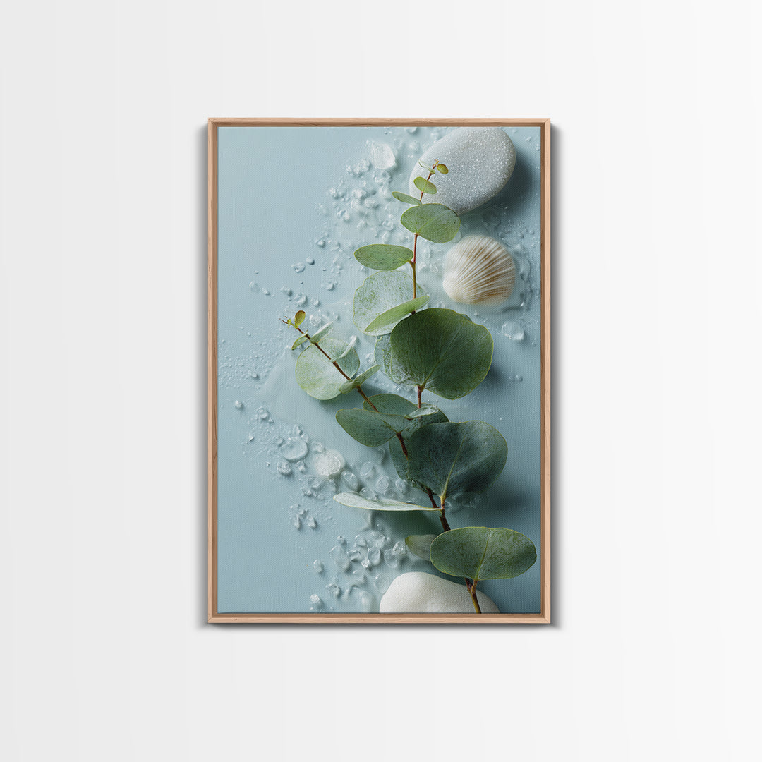 Spa Eucalyptus Branch Canvas Print, Bathroom Art, Contemporary Art, Bathroom Decor, Spa, Framed Wall Art, Dog Portrait, BAT-2x3-58