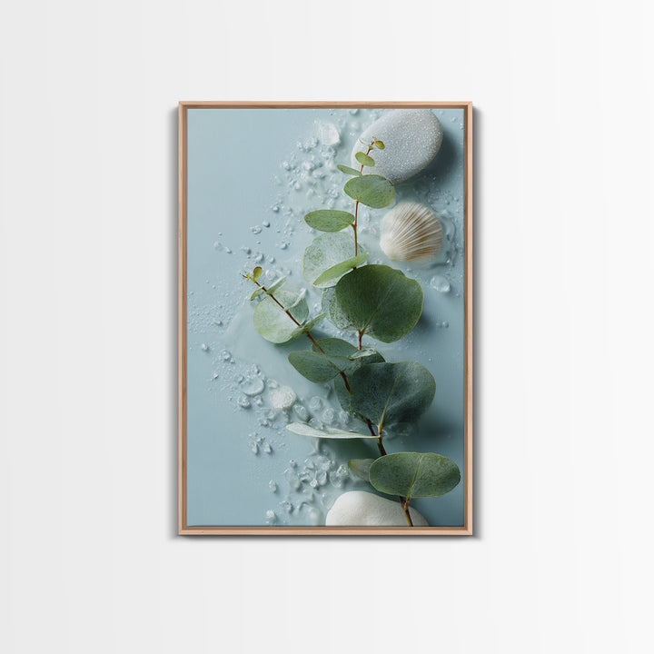 Spa Eucalyptus Branch Canvas Print, Bathroom Art, Contemporary Art, Bathroom Decor, Spa, Framed Wall Art, Dog Portrait, BAT-2x3-58