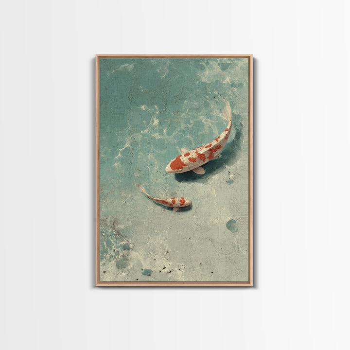 Minimal Koi Fish Swimming Through Clear Water Framed Canvas Print, Bathroom Art, Gallery Decor, Bathroom Decor, Fine Art, Spa, BAT-2x3-64