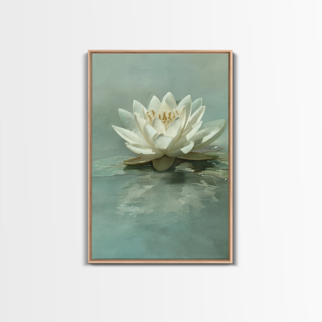Lotus Flower Floating on Calm Water Framed Canvas Print, Bathroom Art, Digital Wall Art, Bathroom Decor, Fine Art, Spa, BAT-2x3-76