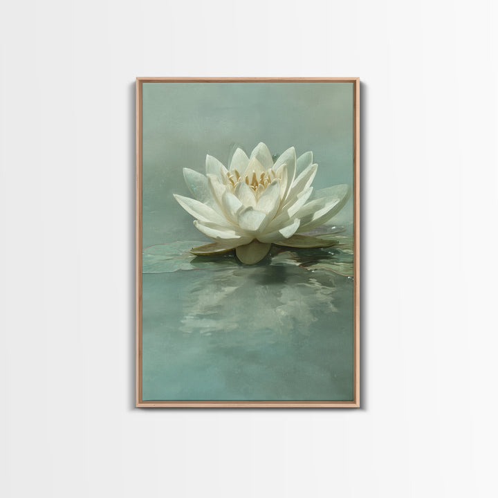 Lotus Flower Floating on Calm Water Framed Canvas Print, Bathroom Art, Digital Wall Art, Bathroom Decor, Fine Art, Spa, BAT-2x3-76