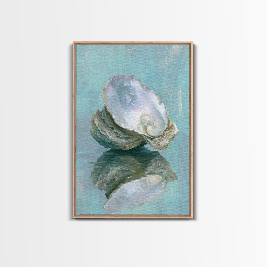 Oyster Shell Study Framed Canvas Print, Bathroom Art, Minimalist Decor, Bathroom Decor, Spa, Wall Hanging, Framed Wall Art, BAT-2x3-78