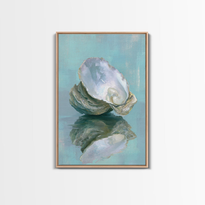 Oyster Shell Study Framed Canvas Print, Bathroom Art, Minimalist Decor, Bathroom Decor, Spa, Wall Hanging, Framed Wall Art, BAT-2x3-78