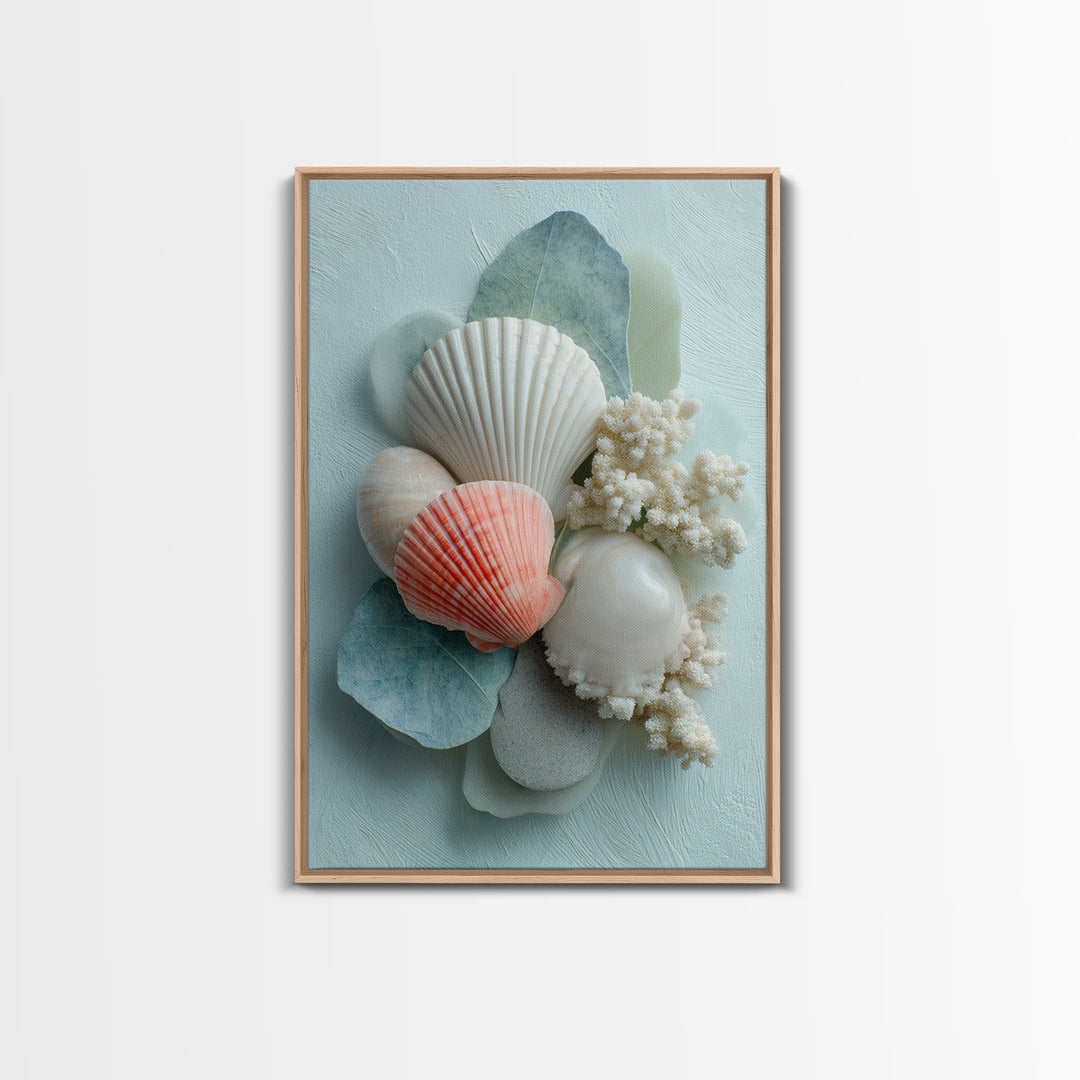 Coral and Shell Arrangement Canvas Print, Bathroom Art, Printable Wall Art, Bathroom Decor, Fine Art, Spa, Bathroom Wall Decor, BAT-2x3-91