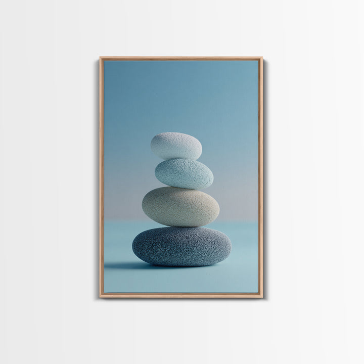Monochrome Pebble Stack Framed Canvas Print, Bathroom Art, Digital Art, Bathroom Decor, Fine Art, Spa, Dopamine Decor, BAT-2x3-93
