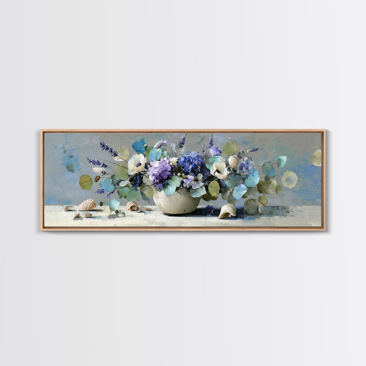 Lavender Sprigs in a Ceramic Vase Canvas Print, Bathroom Art, Minimalist Wall Art, Bathroom Decor, Abstract Art, Spa, BAT-3x1-100