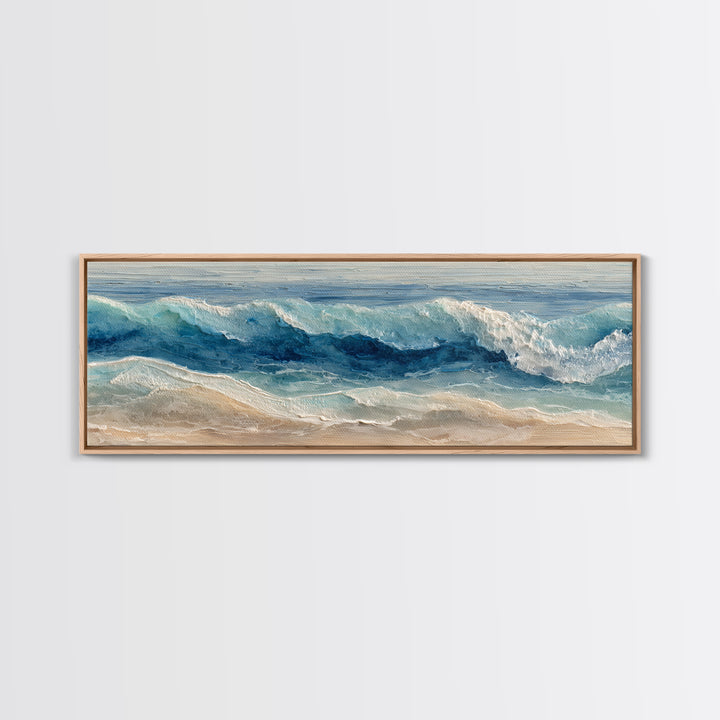 Calming Blue Ocean Wave Study Framed Canvas Print, Bathroom Art, Wall Hanging, Bathroom Decor, Fine Art, Spa, Modern Art, BAT-3x1-17