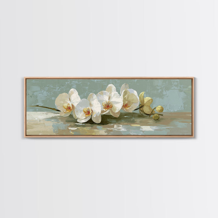 White Orchid on Warm Stone Background Canvas Print, Bathroom Art, Minimalist Wall Art, Bathroom Decor, Fine Art, Spa, BAT-3x1-20