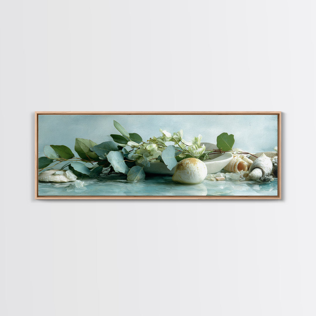 Lemon and Botanical Still Life Canvas Print, Bathroom Art, Neutral Decor, Bathroom Decor, Fine Art, Spa, Wall Art, Home Decor, BAT-3x1-22