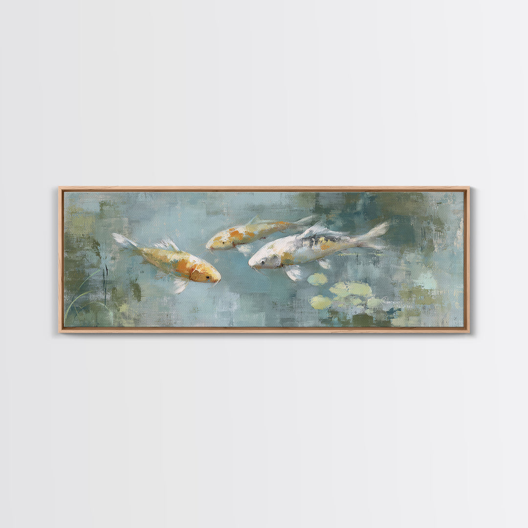 Minimal Koi Fish Swimming Through Clear Water Canvas Print, Bathroom Art, Bathroom Wallpaper, Bathroom Decor, Fine Art, Spa, BAT-3x1-24