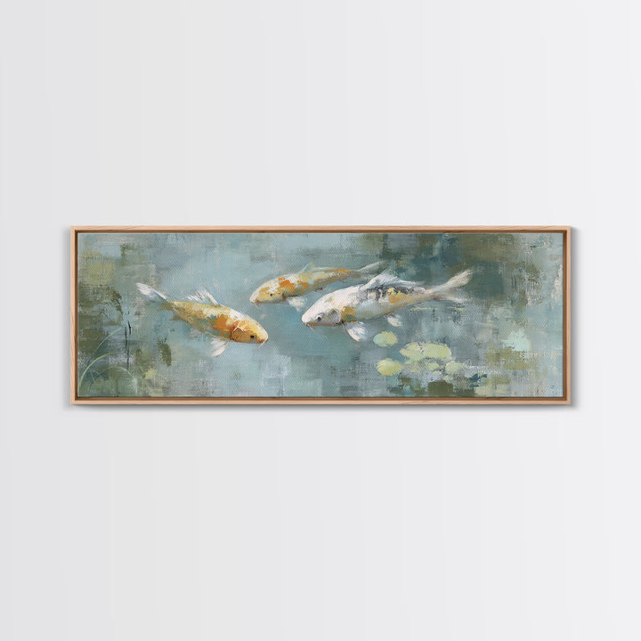Minimal Koi Fish Swimming Through Clear Water Canvas Print, Bathroom Art, Bathroom Wallpaper, Bathroom Decor, Fine Art, Spa, BAT-3x1-24