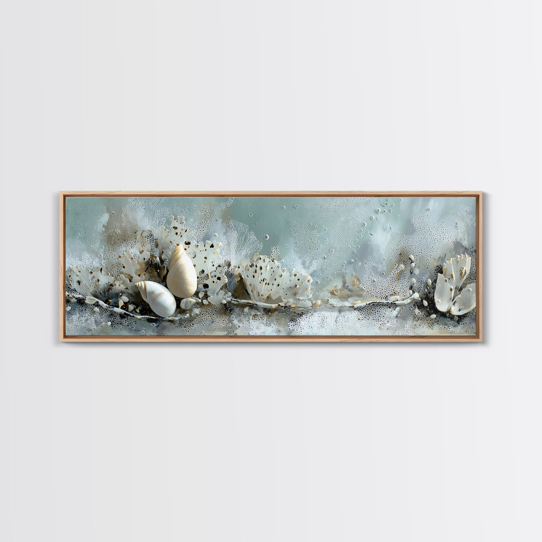 Coral and Shell Arrangement Framed Canvas Print, Bathroom Art, Modern Decor, Bathroom Decor, Fine Art, Spa, Home Decor, BAT-3x1-27