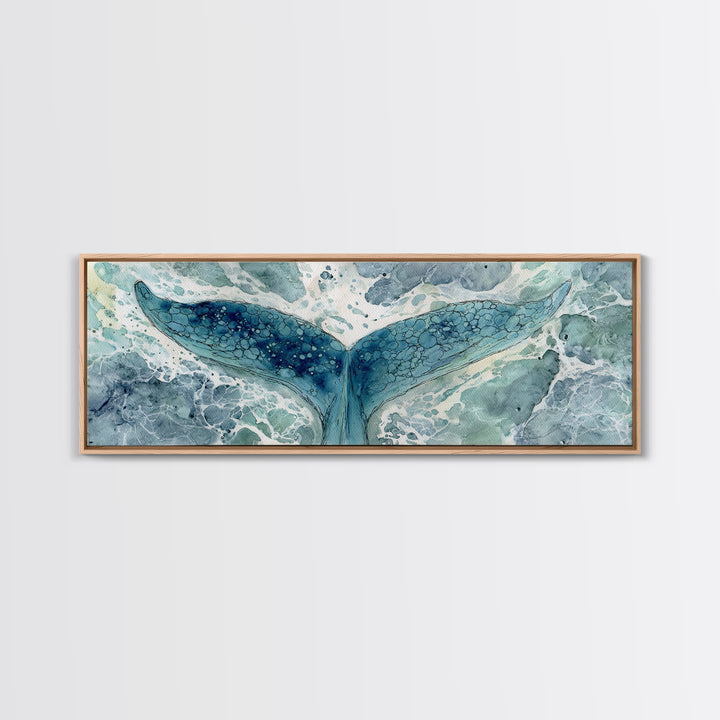 Watercolor Whale Tail Canvas Print, Bathroom Art, Fine Art Print, Bathroom Decor, Fine Art, Spa, Poster, Digital Art, BAT-3x1-31