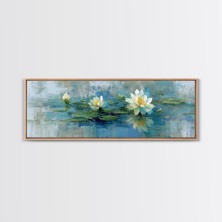 Lotus Flower Floating on Calm Water Canvas Print, Bathroom Art, Trendy Wall Art, Bathroom Decor, Fine Art, Spa, BAT-3x1-36