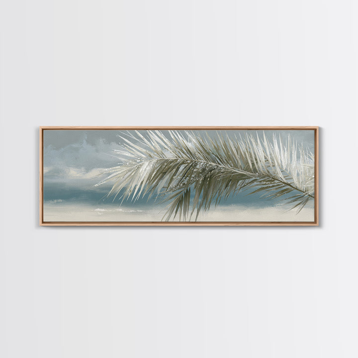 Simple Palm Frond on Off White Linen Canvas Print, Bathroom Art, Gallery Decor, Bathroom Decor, Fine Art, Spa, Minimalist Decor, BAT-3x1-39